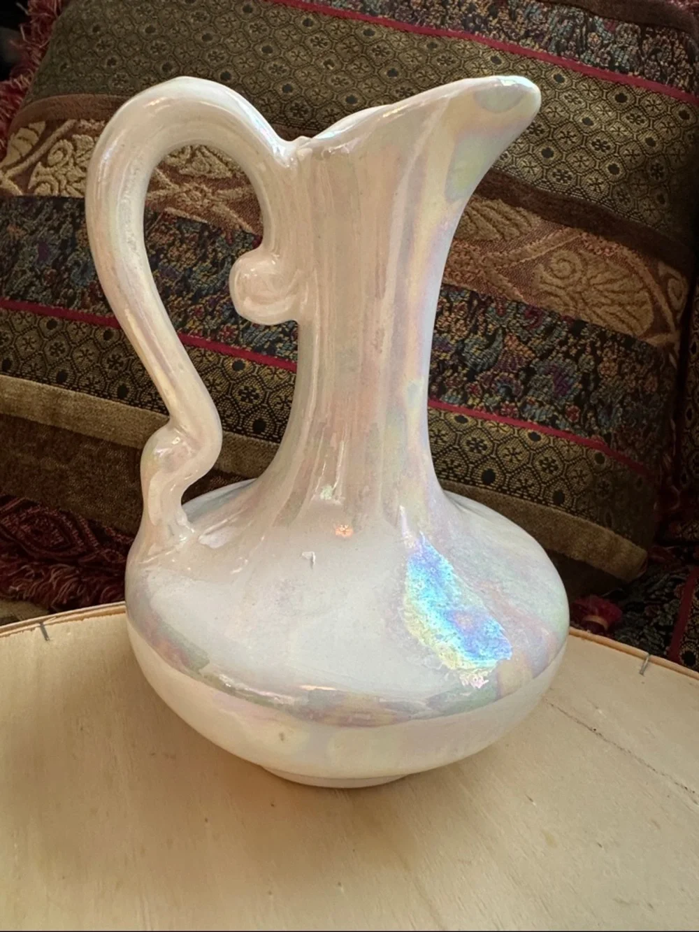 Iridescent White vintage Ceramic Pitcher/Bud Vase - Picture 1 of 8